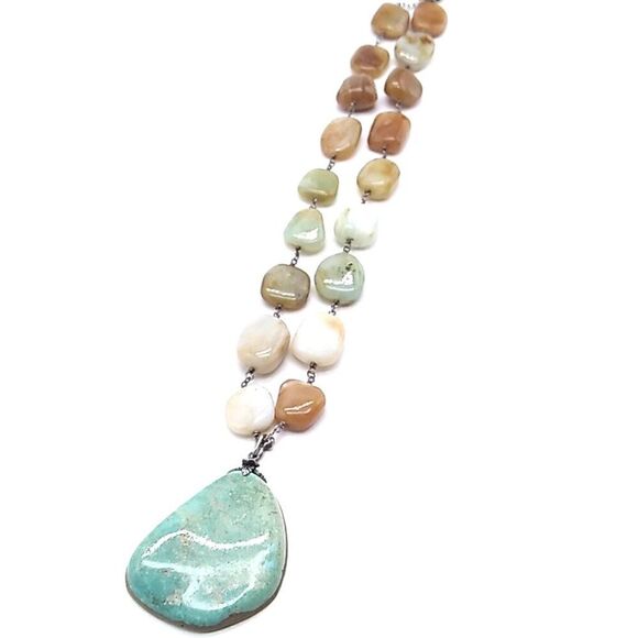 Artisan Tumbled Amazonite Square Beads on Wire Choker Necklace - Picture 5 of 16
